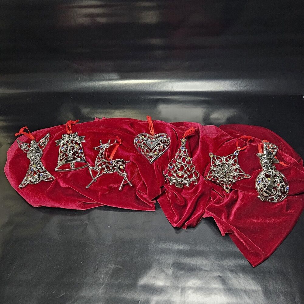 Lenox Sparkle Scroll Silverplate Ornaments Set of 7 Snowflake Angel Reindeer NIB